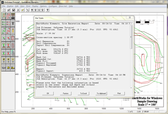 Viewing the job totals in EarthWorks